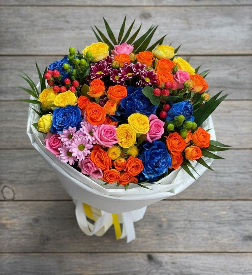 Букет цветов из: Розы и Хризантемы в Поповскую