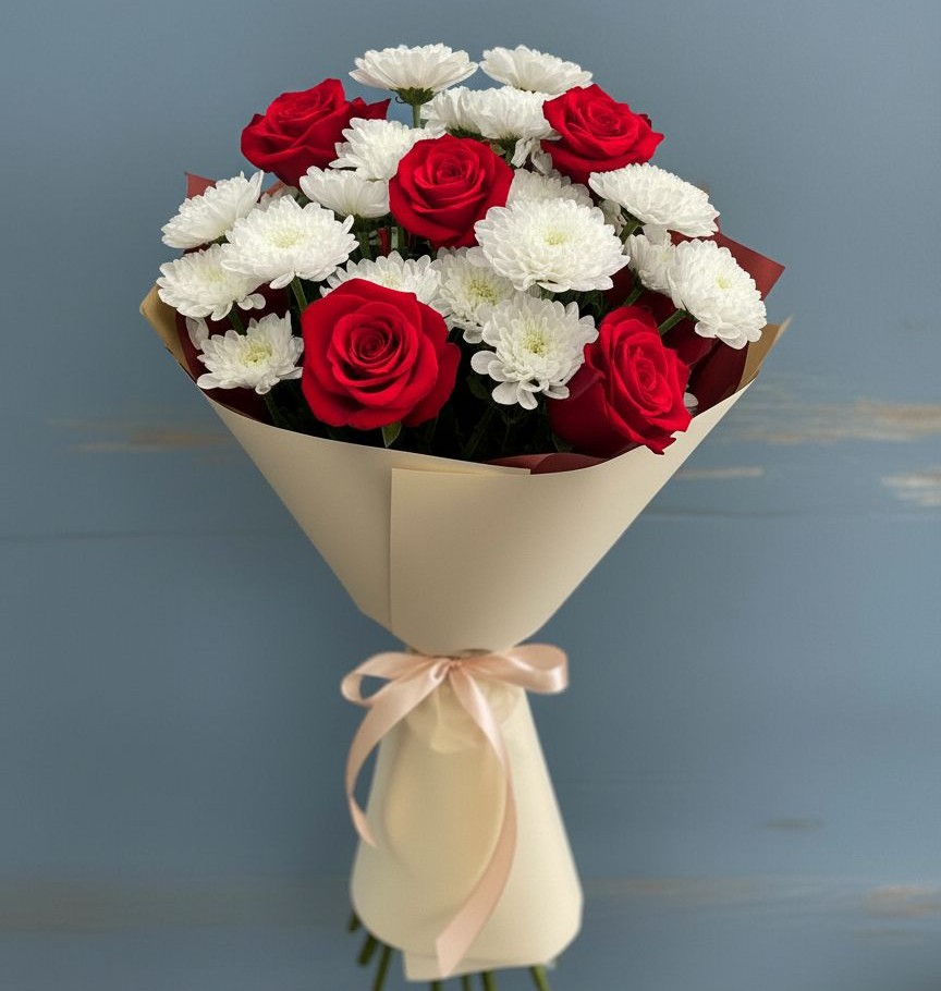 Букет цветов из: Розы и Хризантемы в Поповскую