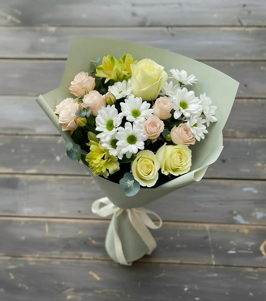 Букет цветов из: Альстромерии, Розы и Хризантемы в Поповскую