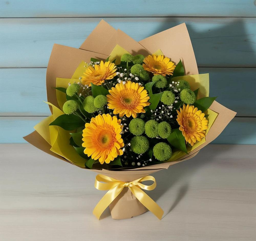 Букет цветов из: Герберы и Хризантемы в Поповскую