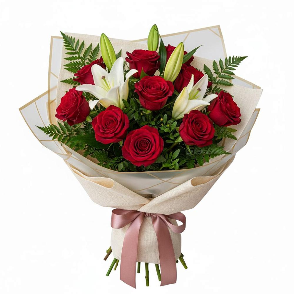 Букет цветов из: Лилии и Розы в Поповскую