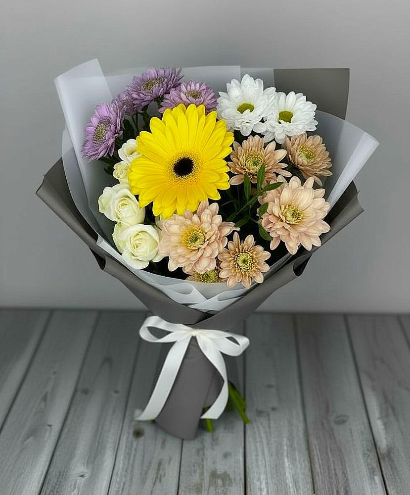 Букет цветов из: Розы, Герберы и Хризантемы в Поповскую