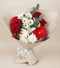 Букет цветов из:  Розы, Хризантемы, Герберы и Лилии #REPLACE_PRED# Поповскую