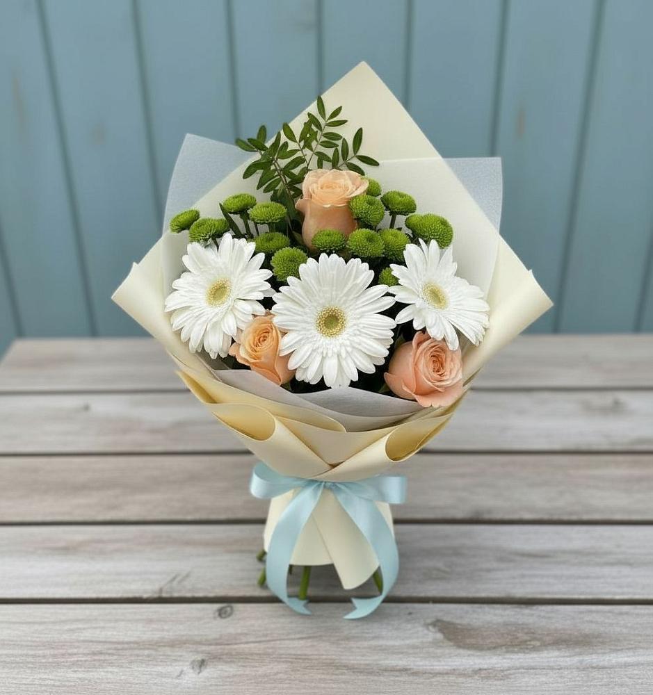 Букет цветов из: Герберы, Розы и Хризантемы в Поповскую