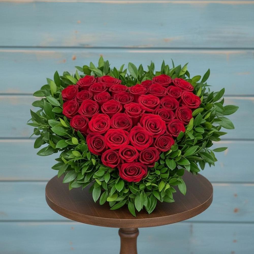 Цветочная композиция из Розы в виде сердца в Поповскую