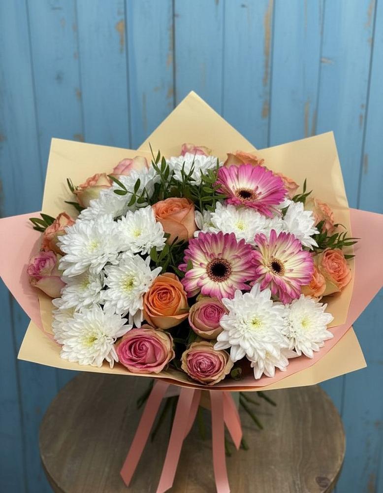Букет цветов из: Розы, Герберы и Хризантемы в Поповскую