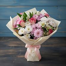 Букет цветов из:  Хризантемы, Альстромерии и Розы #REPLACE_PRED# Поповскую