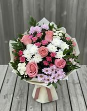 Букет цветов из:  Альстромерии, Гвоздики, Розы и Хризантемы в Поповскую