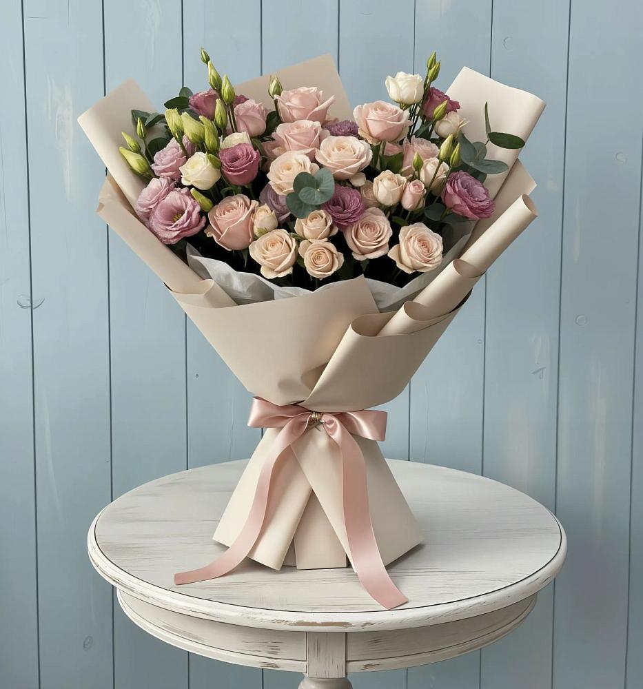 Букет цветов из: Розы и Лизиантусы в Поповскую