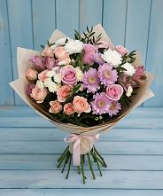 Букет цветов из:  Хризантемы, Розы и Альстромерии #REPLACE_PRED# Поповскую