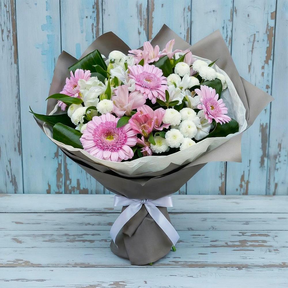 Букет цветов из: Герберы, Альстромерии и Хризантемы в Поповскую